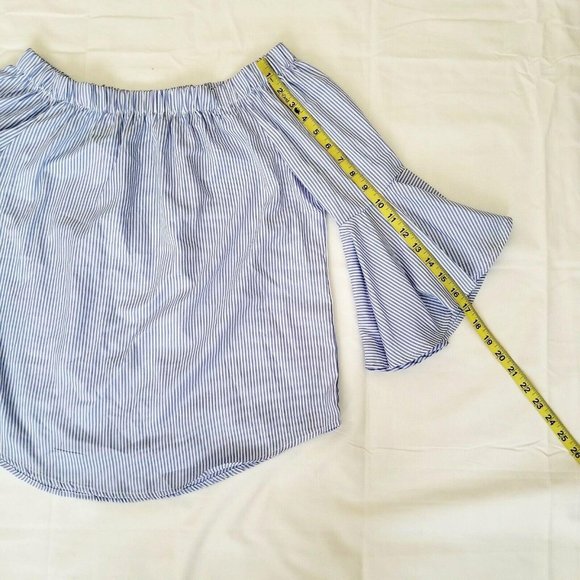 Kontrol Contemporary Blue & White Stripe Off-Shoulder 3/4 Sleeve Blouse Medium - Picture 8 of 13